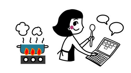 girl is working from home in kitchen