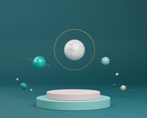 3d abstract minimalist geometric forms. Glossy luxury podium for your design in trendy interior. Fashion show stage,pedestal, shopfront with colorful theme.