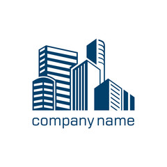 Building Real Estate and Construction Logo Design. City Skyline Residential Apartment Vector Graphic