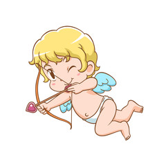 Cartoon character of cute cupid holding bow and arrow.
