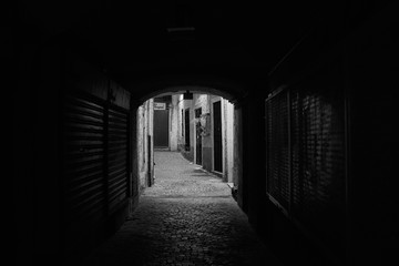 Empty alley at night