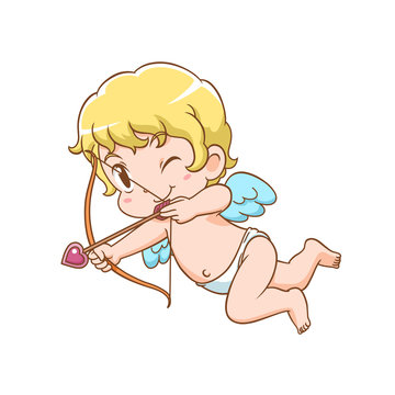 Cartoon character of cute cupid holding bow and arrow.