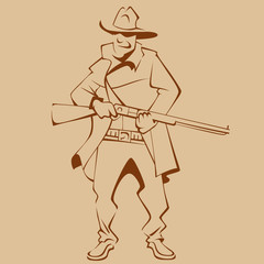 Fototapeta na wymiar sketchy drawing of a cartoon man in cowboy clothes with a gun in his hand