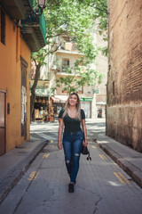 young woman walking on the street