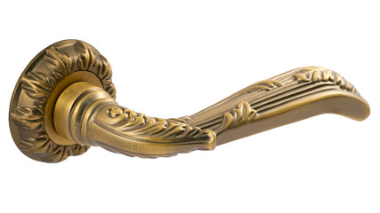 Door handle of bronze on a white background side view