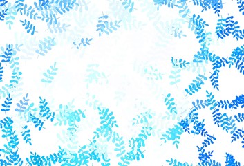 Light BLUE vector doodle pattern with leaves.
