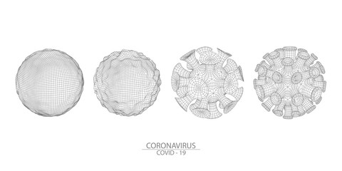 Set of viruses on a white background .Coronavirus COVID-19 .3 d  bacteria model .Biotechnology, biochemistry, genetics and medicine concept.Vector illustration	