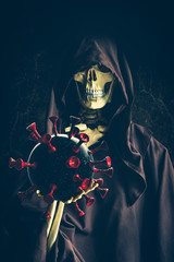 horror apocalypse knight holding deadly covid-19 virus