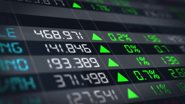 Stock market tickers going up in an economic crisis, with digital animation of the evolution of stock market prices. Financial chart of stock exchange data - 4K animation 