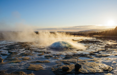 Strokkur Geysir as it's about to burst, Iceland