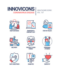 Coronavirus disease - line design style icons set