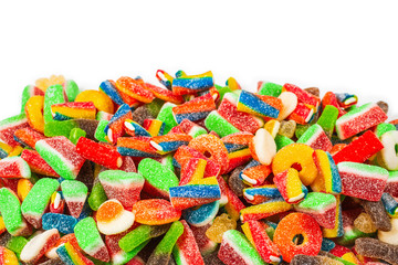 Assorted gummy candies. Top view. Jelly  sweets.