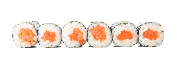 Japanese food. Delicious sushi rolls isolated on white background