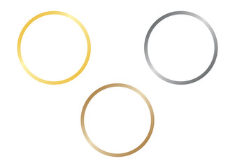 Circle lines of shiny frames with glowing gradient effects. Set gold, silver and bronze round frames. Vector illustration