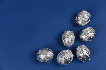 easter eggs on blue background