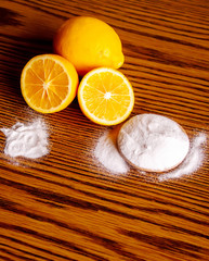 soda and lemon on a wooden background. Selective focus