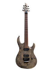 Isolated modern electric guitar with white background.
