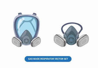 Masker gas respirator workwear in full face and half face vector set cartoon illustration isolated in white background - obrazy, fototapety, plakaty