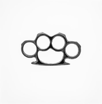silver knuckle duster on white background top view isolated