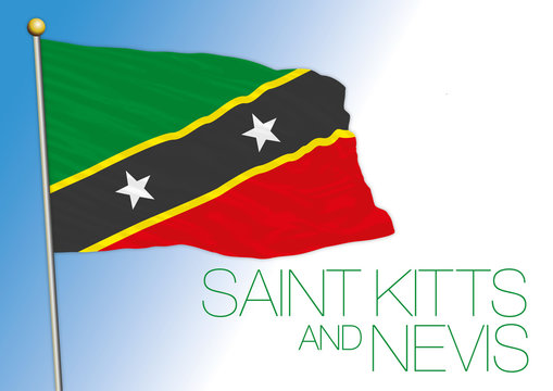 Saint Kitts and Nevis islands official national flag and coat of arms, antilles, vector illustration