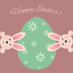 Happy Easter card with bunnies and decorated egg