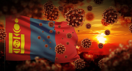 COVID-19 Coronavirus 2019-nCov virus outbreak lockdown concept concept with flag of Mongolia. 3D illustration.
