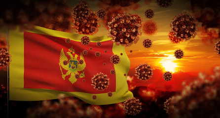 COVID-19 Coronavirus 2019-nCov virus outbreak lockdown concept concept with flag of Montenegro. 3D illustration.