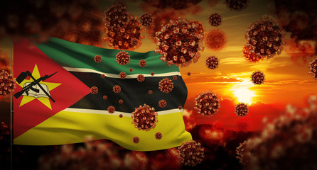 COVID-19 Coronavirus 2019-nCov virus outbreak lockdown concept concept with flag of Mozambique. 3D illustration.
