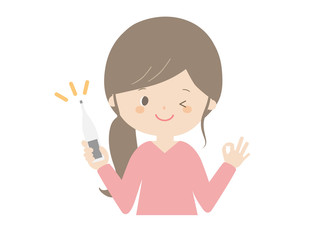 A woman posing OK with a thermometer