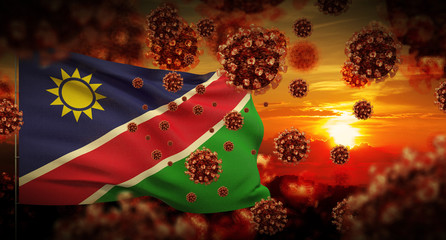 COVID-19 Coronavirus 2019-nCov virus outbreak lockdown concept concept with flag of Namibia. 3D illustration.