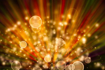 Abstract hot blurred with circle light on orange backdrop is motion background. Summer background with a magnificent sun burst with lens flare.