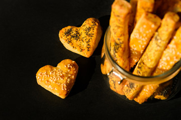 Breadsticks grissini heart shape