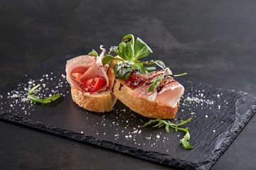 canape with meat  and vegetables