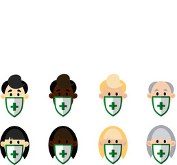 A set of men and women of different nationalities in medical masks. Vector illustration. People Icon Set