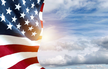 American flag in sky