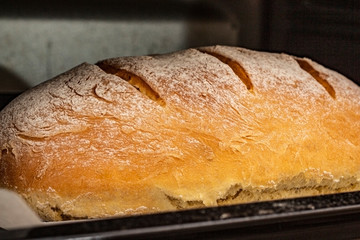 Hot yeast bread baked in the oven.