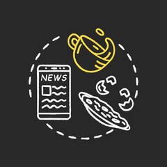 Create morning routine chalk RGB color concept icon. Everyday schedule. Daily plan. Organize personal agenda. Selfcare measure idea. Vector isolated chalkboard illustration on black background