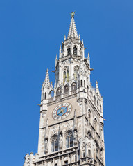 Close up of tower of Munich's new town hall (Neues Rathaus)