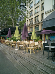 deserted street cafe. Free cafe tables and chairs.