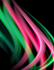 Silk smooth lines on black, liquid fluid color waves. Vector Illustration