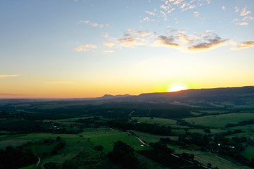 Panoramic view of sunset in the rural life. Great landscape.