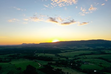 Panoramic view of sunset in the rural life. Great landscape.