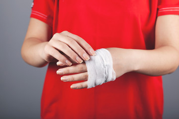 woman hand bandage