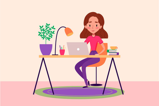 Mother and her child are sitthing on sofa and reading book together on quarantine. Stay home colorful vector illustration. Sel-isolation at home.