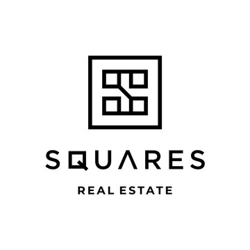 Abstract house Initial letter S typography logo design square house Real estate logo design vector icon illustration with line art style and modern custom logo design vector