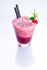 Summer red mixed cocktail with shadow isolated on white background