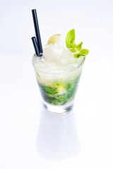 Freen fresh mixed cocktail with shadow isolated on white background