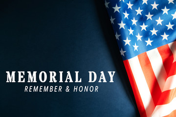 Fototapeta na wymiar Memorial Day with American flag on blue background