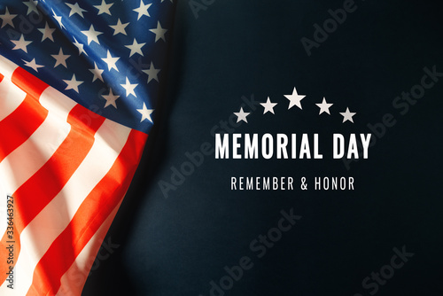 Memorial Day with American flag on blue background