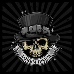 skull with magician hat vector illustration
